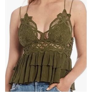 Free People One Adella olive crochet bralette lace cami top